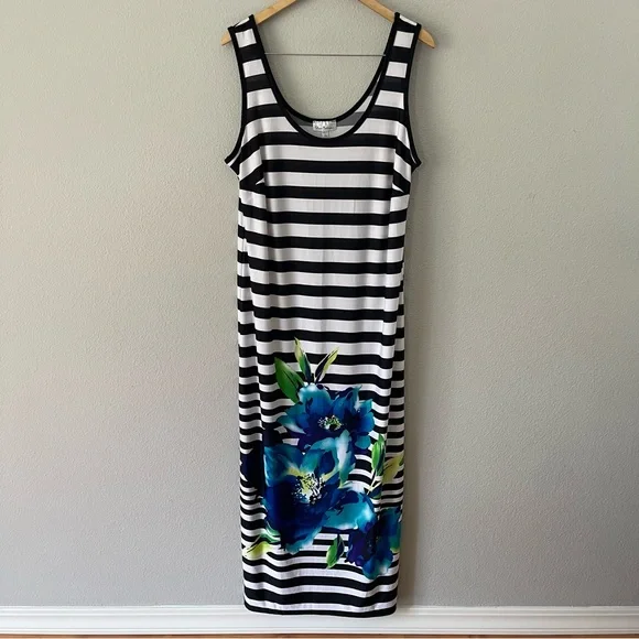 Olivia Matthews Dresses | Olivia Matthews Floral Striped Maxi Dress 1x | Color: Black/White | Size: 1x | Mangalina's Closet